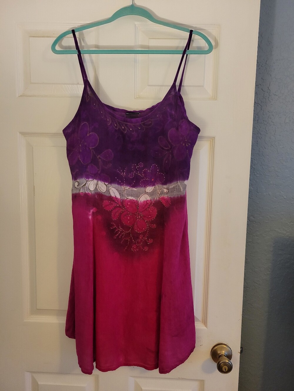 Sacred Threads Purple & Pink Sundress Size Small Beaded Tie Dye Beach Cover Up